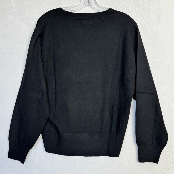 A NEW DAY Fine Gauge V Neck Sweater XS Black Long Sleeve Wide Rib Hem Casual New - Picture 3 of 13
